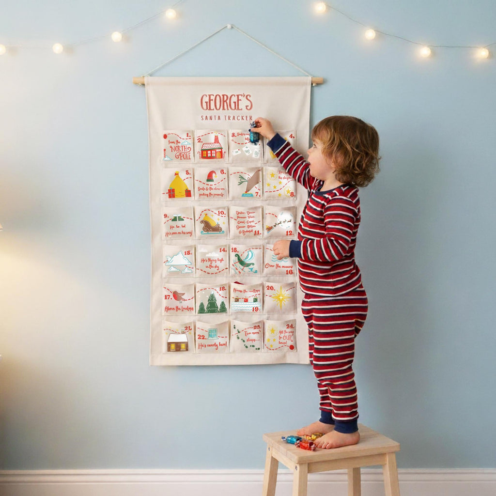Personalised Fabric Advent Calendar HG 2026 - Santa Tracker - 24 Pocket Reusable Christmas Countdown Wall Hanging - Handmade Keepsake