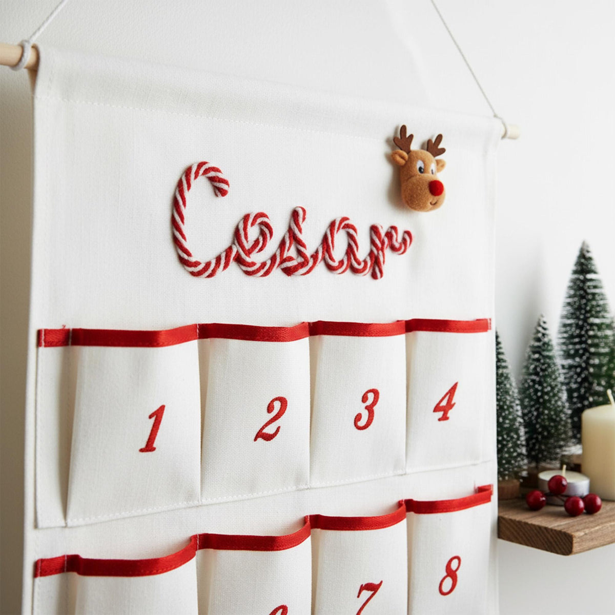Personalized Handmade Yarn Name Christmas Hanging Advent Calendar HG, Family Tradition