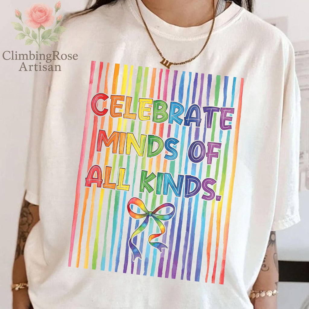 Striped Autism Awareness Neurodivergent Collage Celebrate Minds of All Kinds Design  Autism Mom  HG