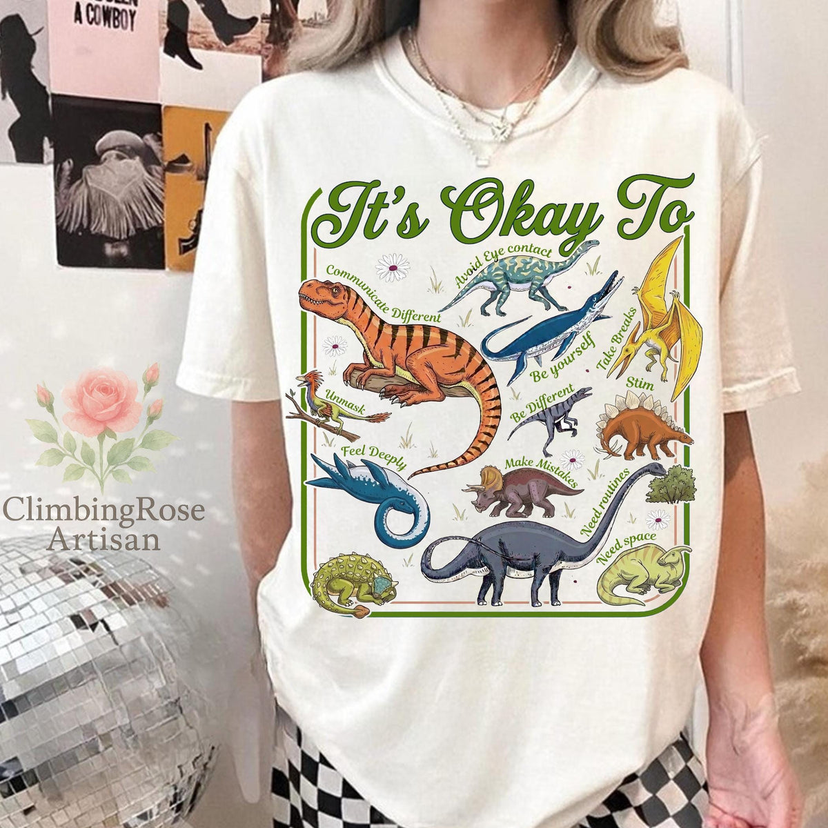 It's Ok To Be Different Autism Dinosaur Autism Awareness Design  Special Education Teacher Neurodiversity Support HG