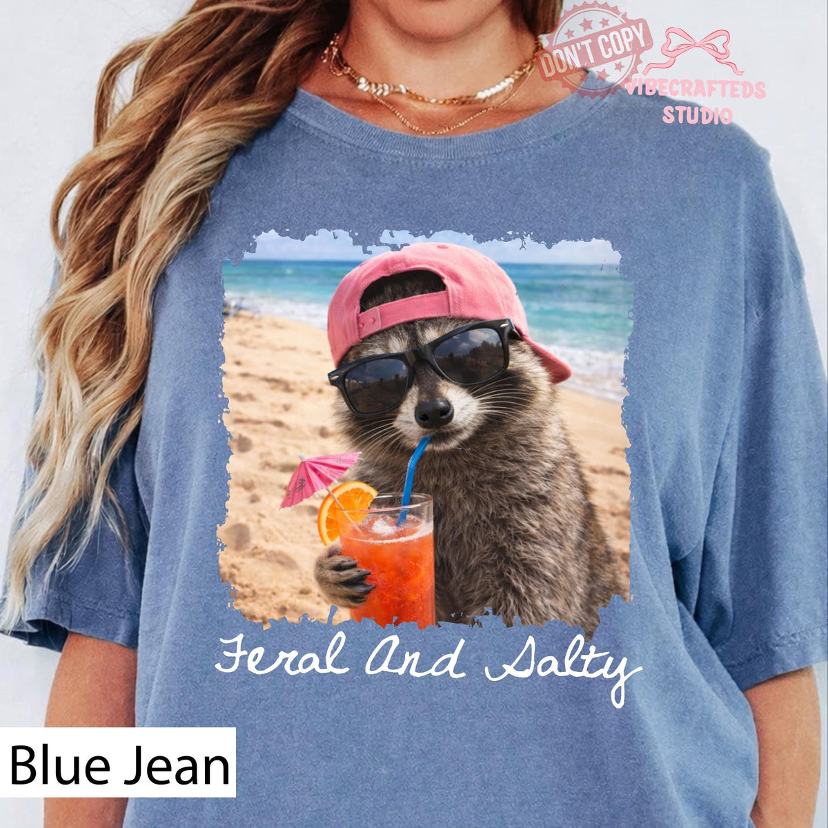 Feral And Salty Comfort Colors T-Shirt  Funny Beach Raccoon Shirt  Salty Summer Vacation Graphic Tee  Coastal Raccoon Meme Shirt NNA