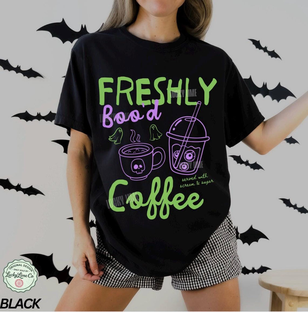 Halloween Coffee Shirt  Freshly Booâd Coffee Tee  Spooky Season Shirt  Cute Ghost Shirt  Skeleton Halloween Coffee Lover Gift  Pumpkin Spice NNA
