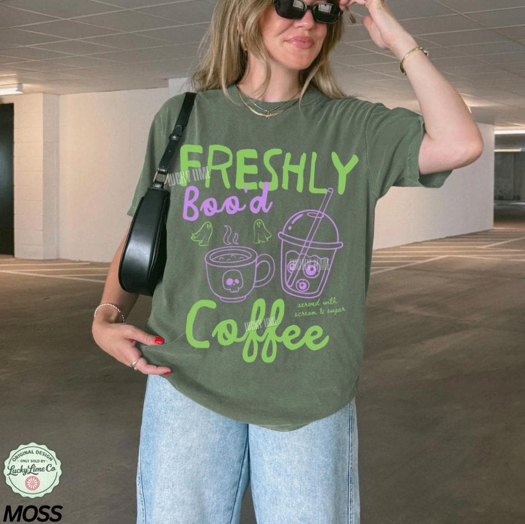 Halloween Coffee Shirt  Freshly Booâd Coffee Tee  Spooky Season Shirt  Cute Ghost Shirt  Skeleton Halloween Coffee Lover Gift  Pumpkin Spice NNA