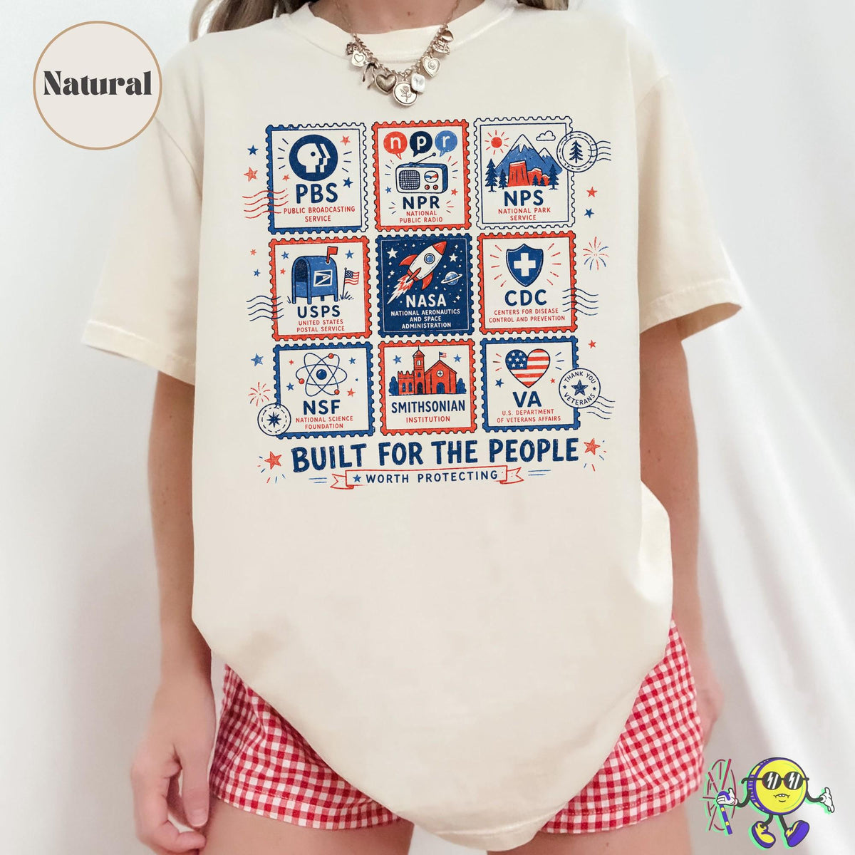 TT Vintage Stamps Protect Democratic Institutions PBS NPR Liberal Fourth of July shirt  National Parks USPS Anti Fascism  Leftist Protest NNA