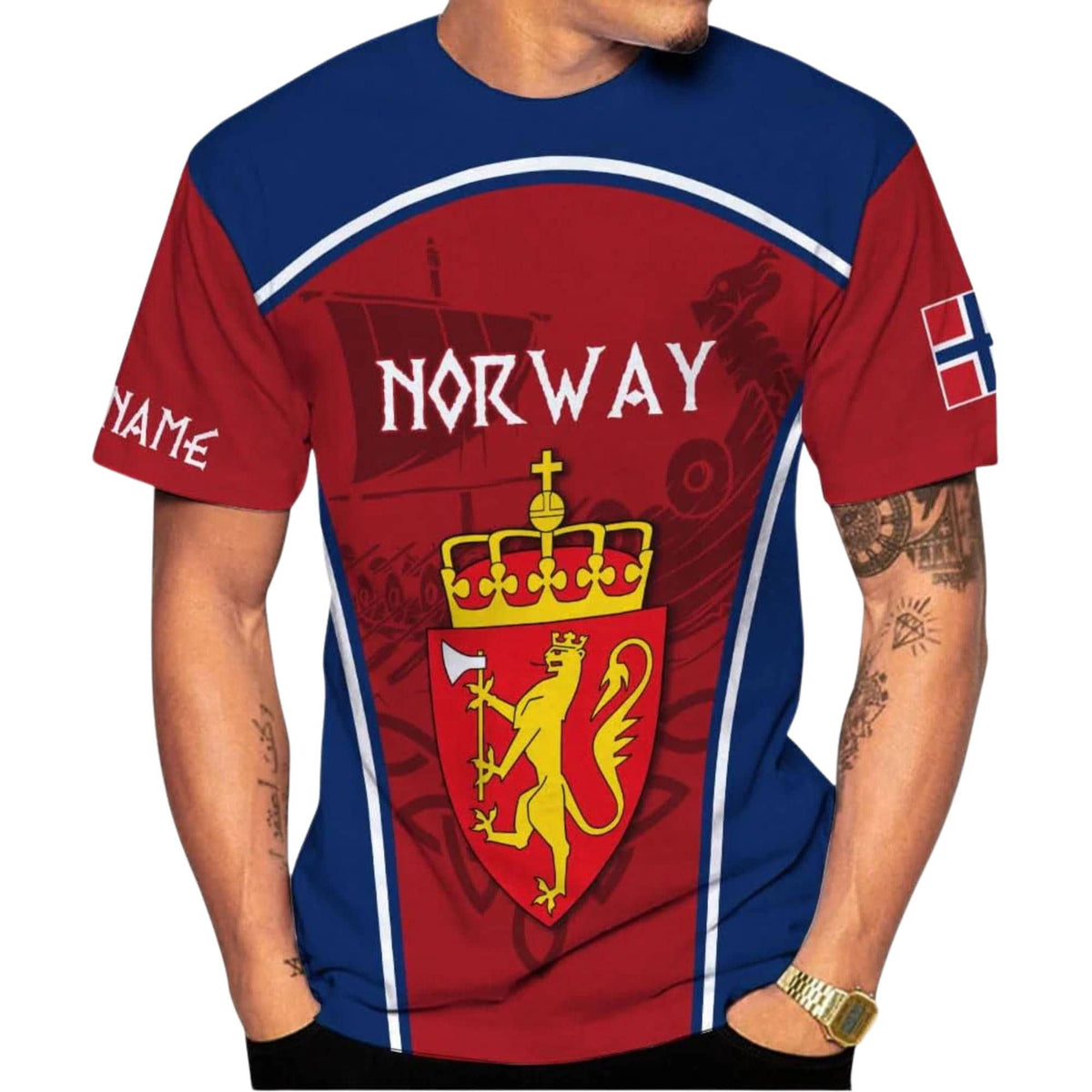 Norway 3D HFN T-Shirt Custom Name Viking Patriotic Shirt