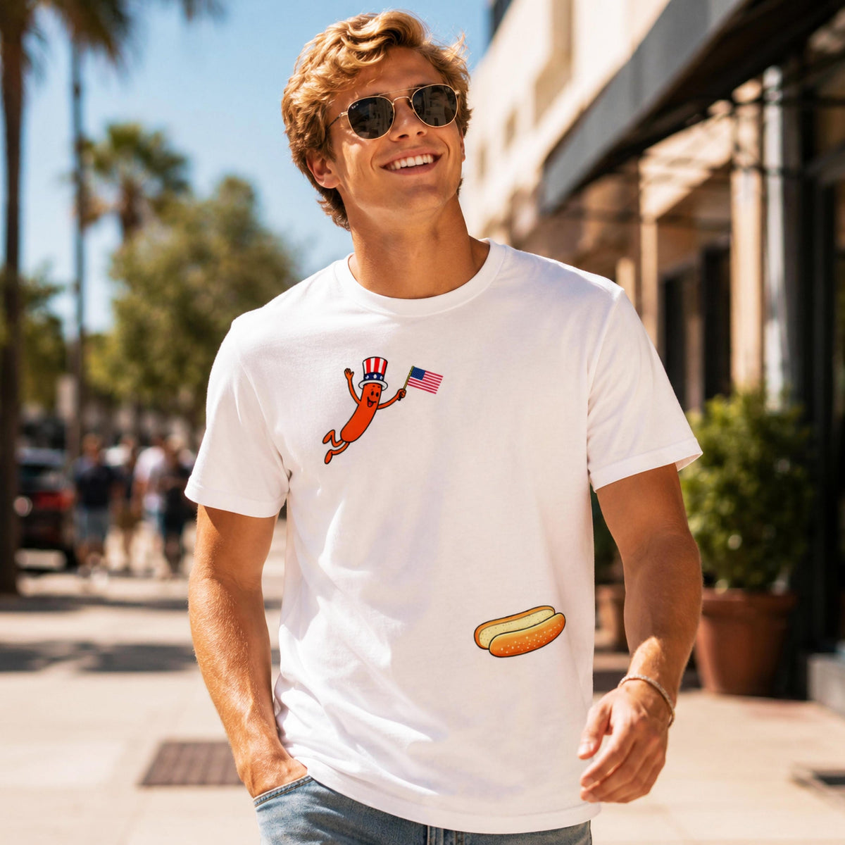 TT Hotdog Freedom Dive Funny Uncle Sam Hot Dog Jumping Into Bun T-Shirt  Funny Hot Dog Jumping Into Bun  4th of July Hot Dog  Patriotic BBQ NNA