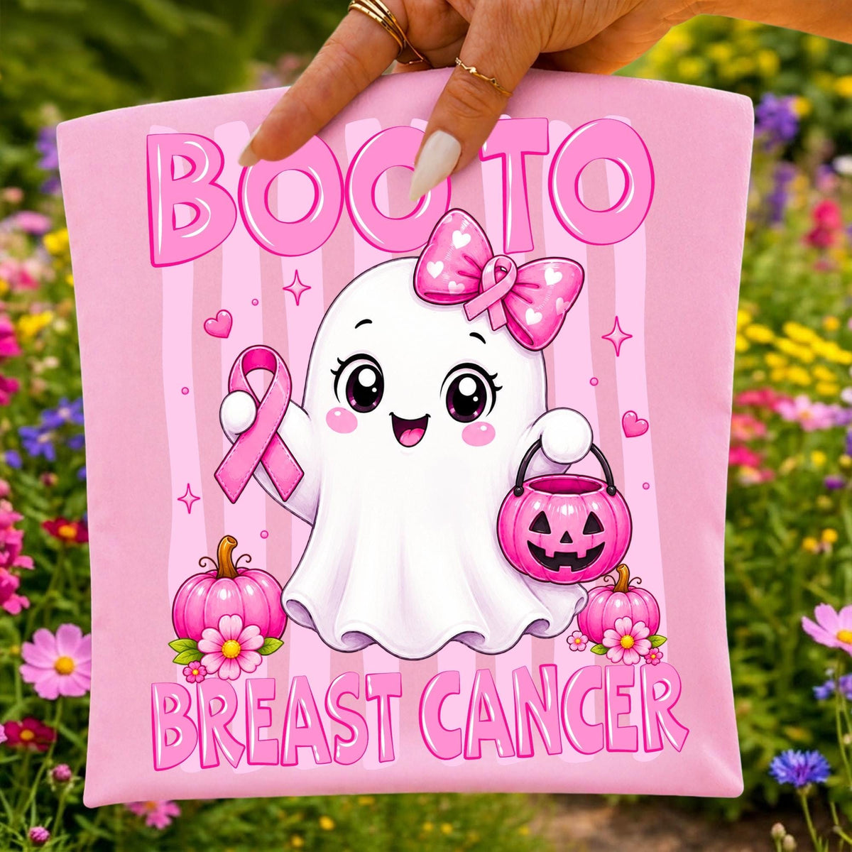 Boo to Breast Cancer Breast Cancer Awareness Halloween Ghost Pink Ribbon Support Shirt Design  October Awareness  HG