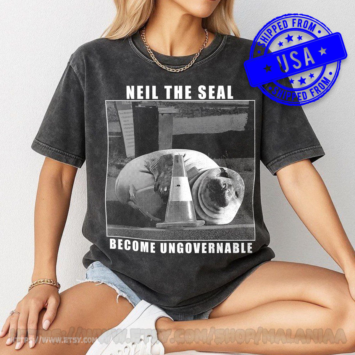 Comfort Colors Vintage Neil The Seal Become Ungovernable HFN Shirt Funny Animal Meme T-Shirt Retro Tasmania Elephant Seal Graphic Tee Streetwear