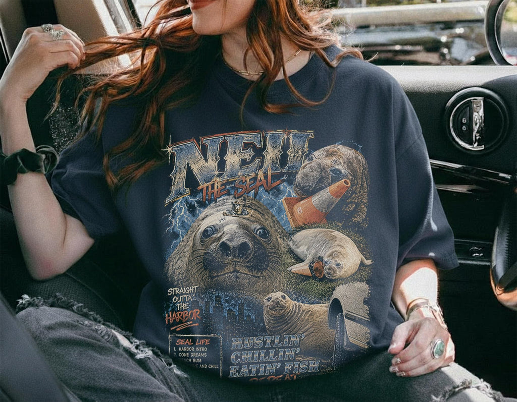 Comfort Colors Neil the Seal graphic HFN Tee Tasmanian celebrity Elephant Seal Illustration Tshirt