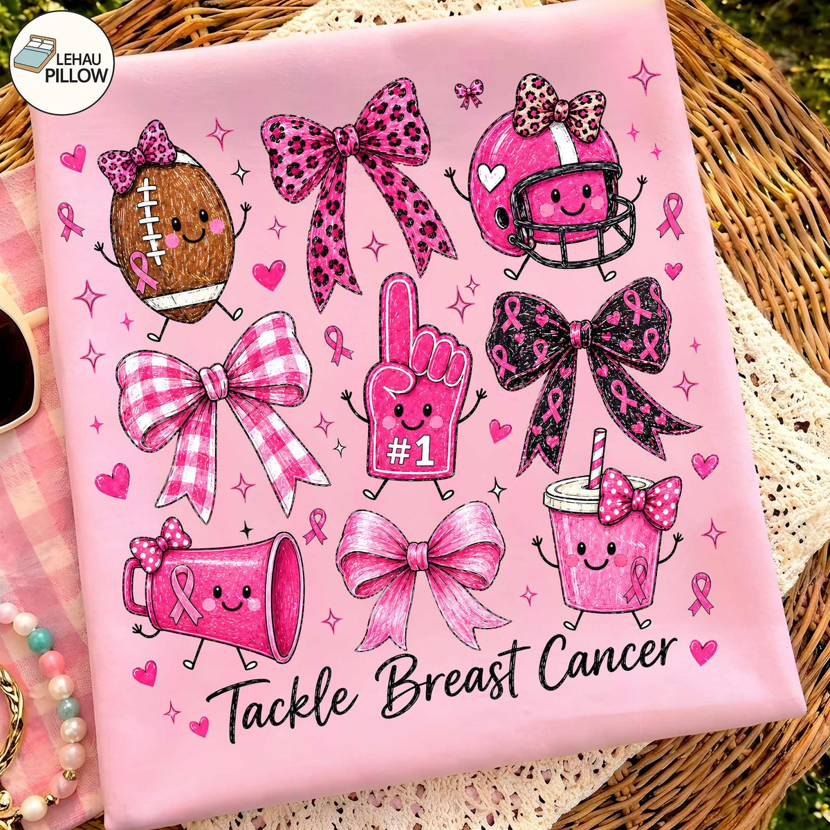 Tackle Breast Cancer Doodle Cute Football  Design  Coquette Stick Figure Shirt HG Design  Breast Cancer Awareness