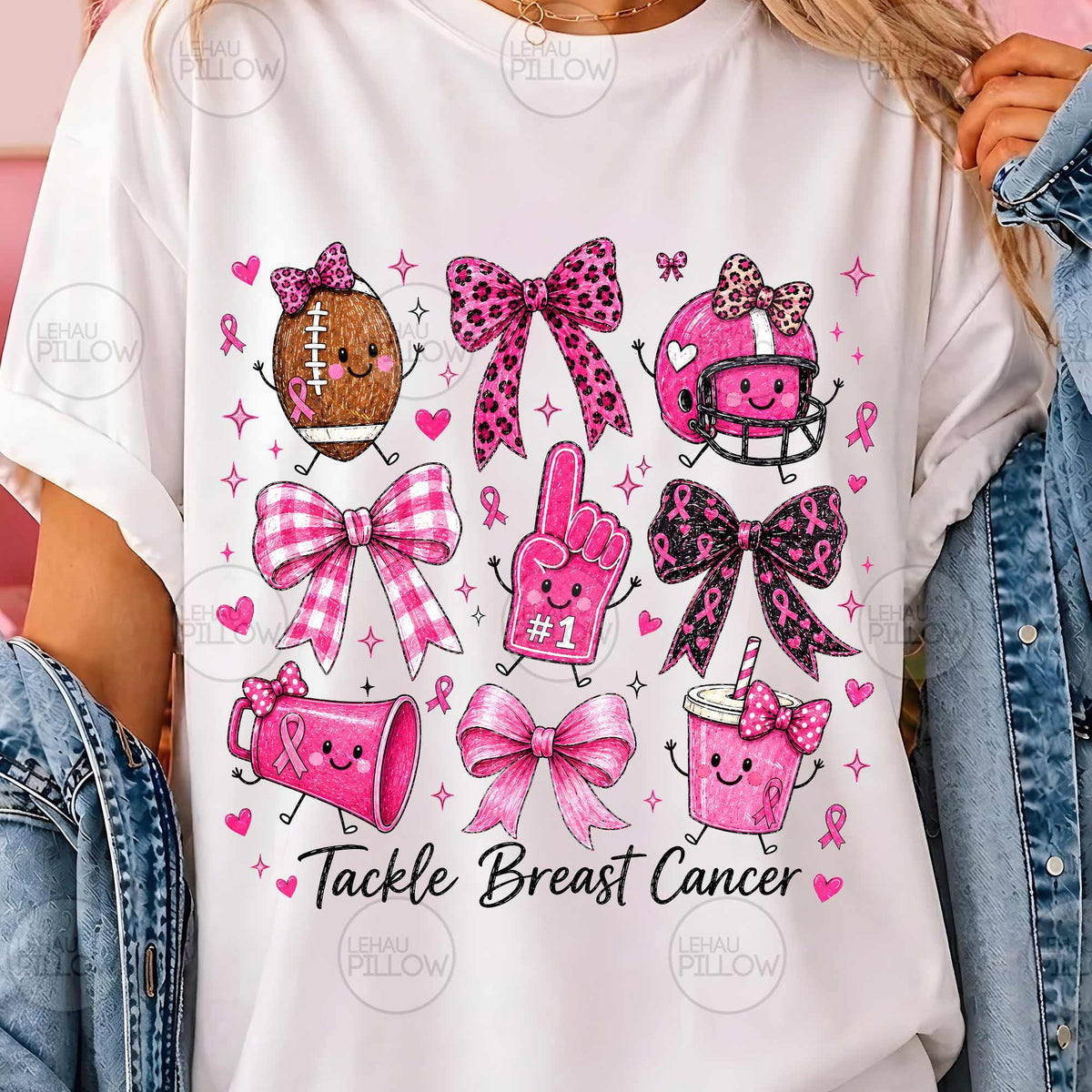 Tackle Breast Cancer Doodle Cute Football  Design  Coquette Stick Figure Shirt HG Design  Breast Cancer Awareness