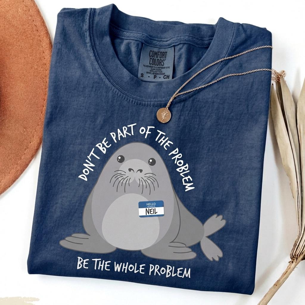 Comfort Colors Funny Neil The Seal Shirt Be the Whole Problem HFN T-Shirt Cute Seal Graphic Tee Don't Be Part of the Problem Animal Lover Gift Humor Tee