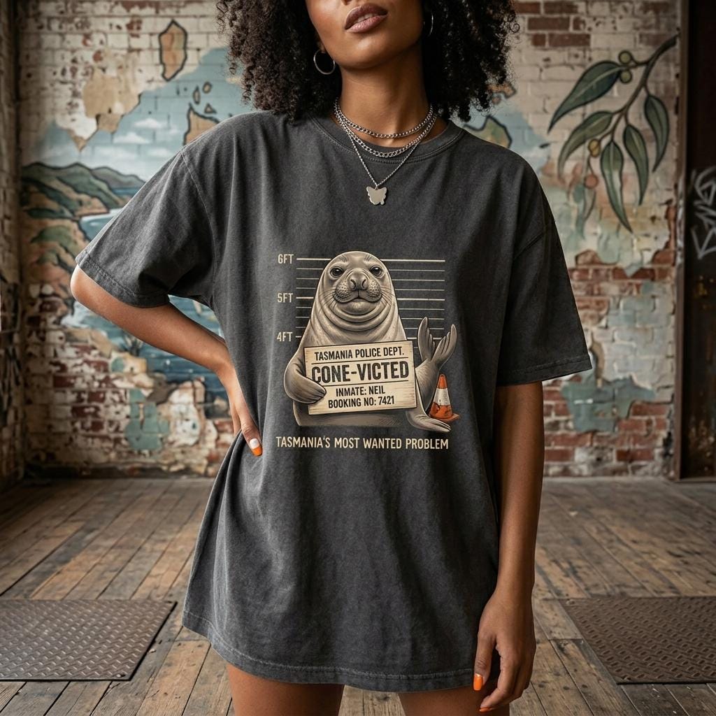 Comfort Colors Funny Neil The Seal Mugshot HFN Shirt Conevicted Tee Cute Tasmania Elephant Seal Animal Tshirt Vintage Graphic Meme Humor Gift