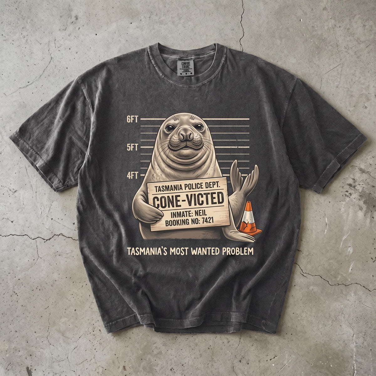 Comfort Colors Funny Neil The Seal Mugshot HFN Shirt Conevicted Tee Cute Tasmania Elephant Seal Animal Tshirt Vintage Graphic Meme Humor Gift
