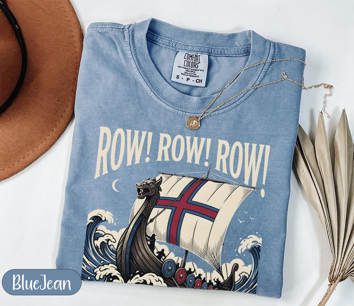 Viking Longship HFN T-Shirt with Dragon Head and Waves - Row Norway Graphic Tee for Norse History & Lore Lovers