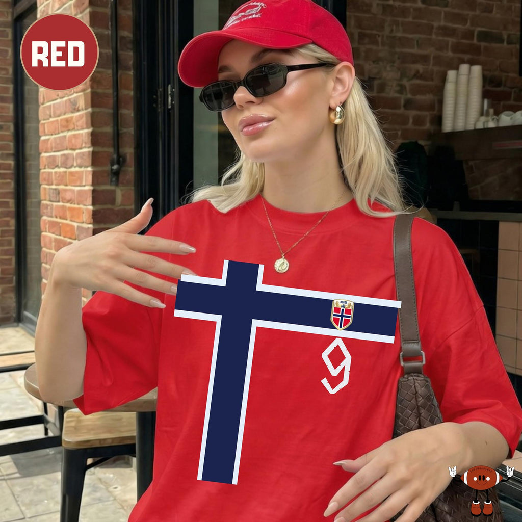 Number 9 Norway Jersey HFN Shirt: Haaland Shirt Norwegian Football Supporter Tee Soccer Fan Gift Alt for Norge World Football Cup