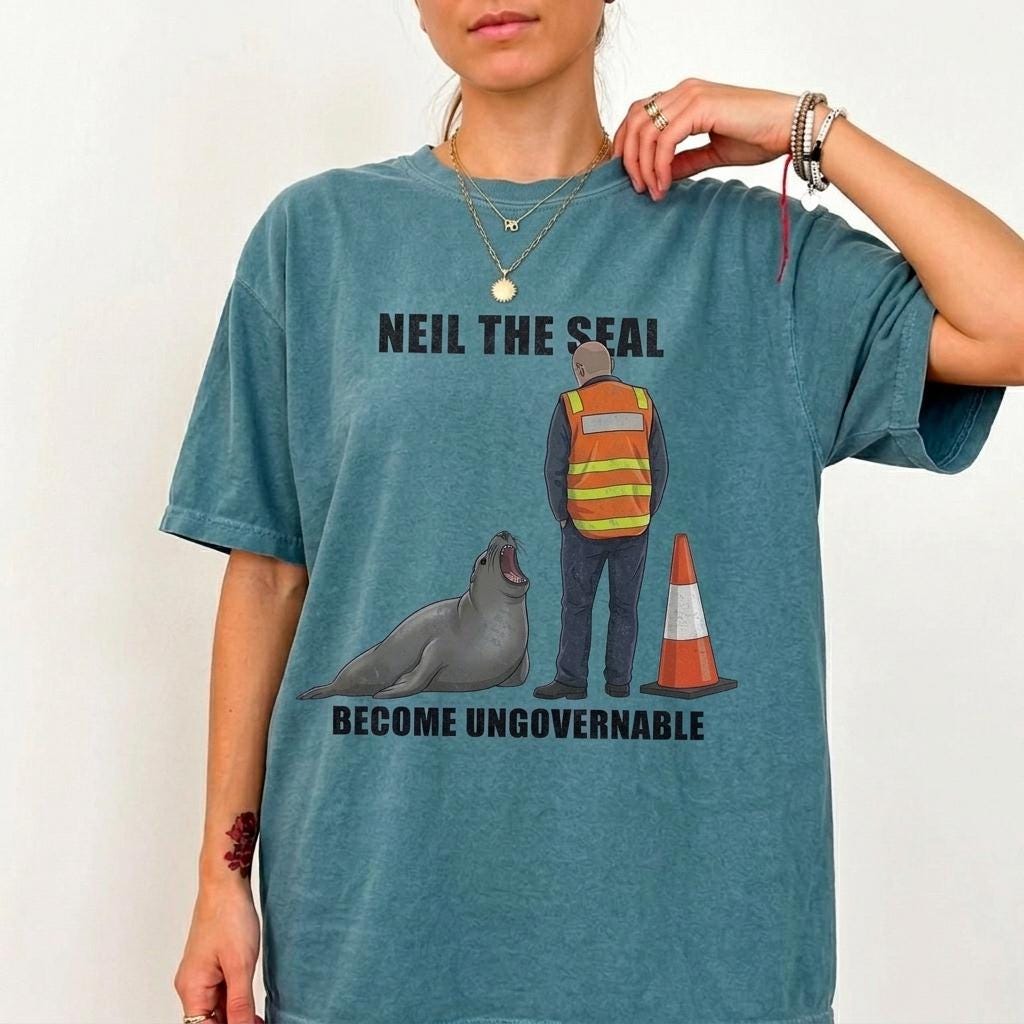 Comfort Colors Vintage Neil The Seal Become Ungovernable HFN Shirt Funny Animal Meme T-Shirt Retro Tasmania Seal Graphic Tee Streetwear