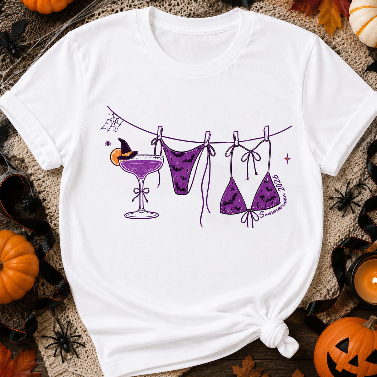 Retro Preppy Summerween Bikini Shirt  Summer Halloween T-Shirt  Halloween Funny Halloween Bikini Tee  Halloween Shirt NNA