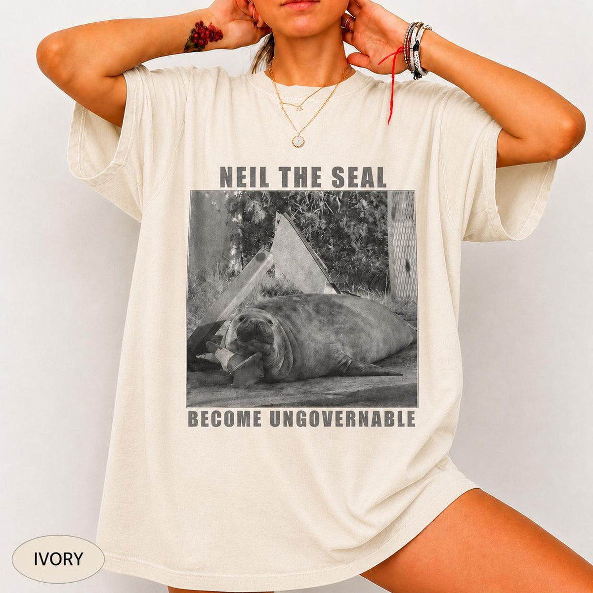 Comfort Colors Vintage Neil The Seal Become Ungovernable HFN Shirt Retro Tasmania Elephant Seal Graphic Tee Funny Seal Meme T-Shirt Neil Shirt