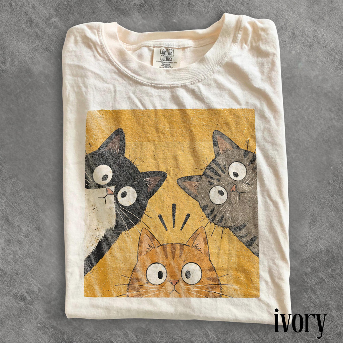 Vintage Funny Curious Cats Graphic Tee  Cute Cat Lover Shirt  Whimsical Retro Aesthetic Top  Comfort ColorsÂ® Feline Gift Tee NNA