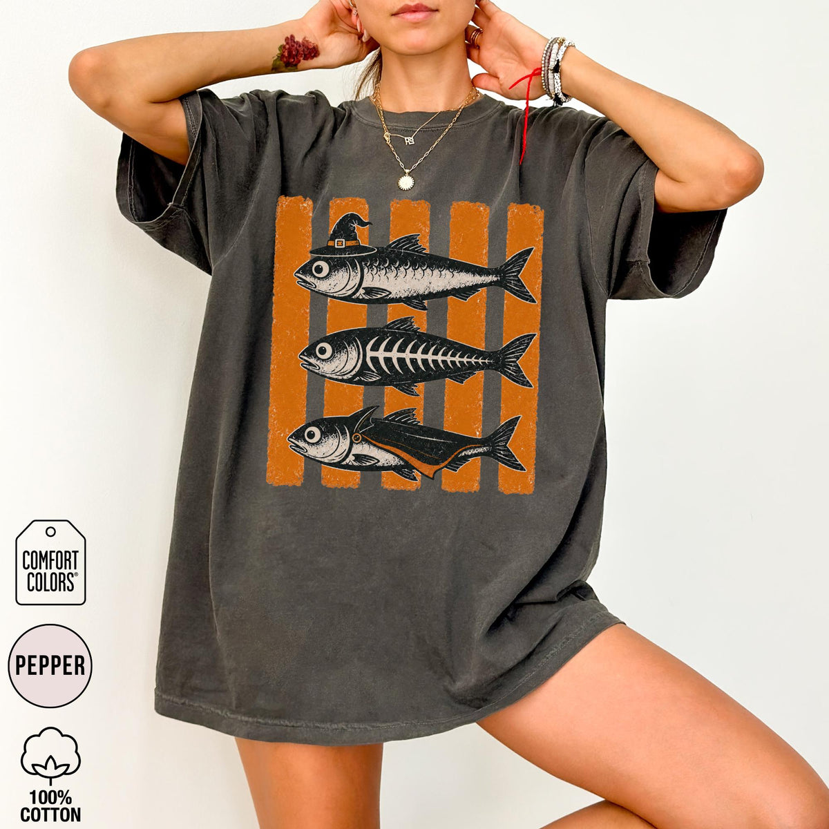 Retro Sardines Halloween Shirt Comfort Colors Striped Tin Fish Tee Vintage Spooky Season Outfit Vampire Sardines Fall Coastal Graphic NNA