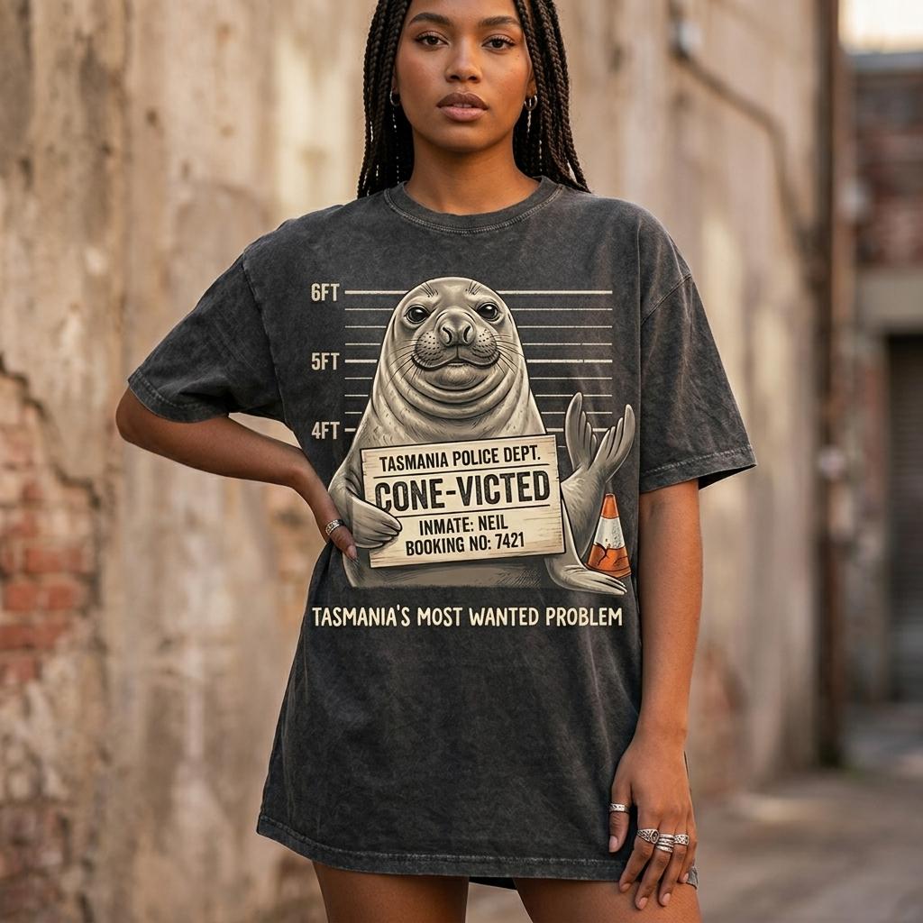 Comfort Colors Funny Neil The Seal Mugshot HFN Shirt Conevicted Tee Cute Tasmania Elephant Seal Animal Tshirt Vintage Graphic Meme Humor Gift