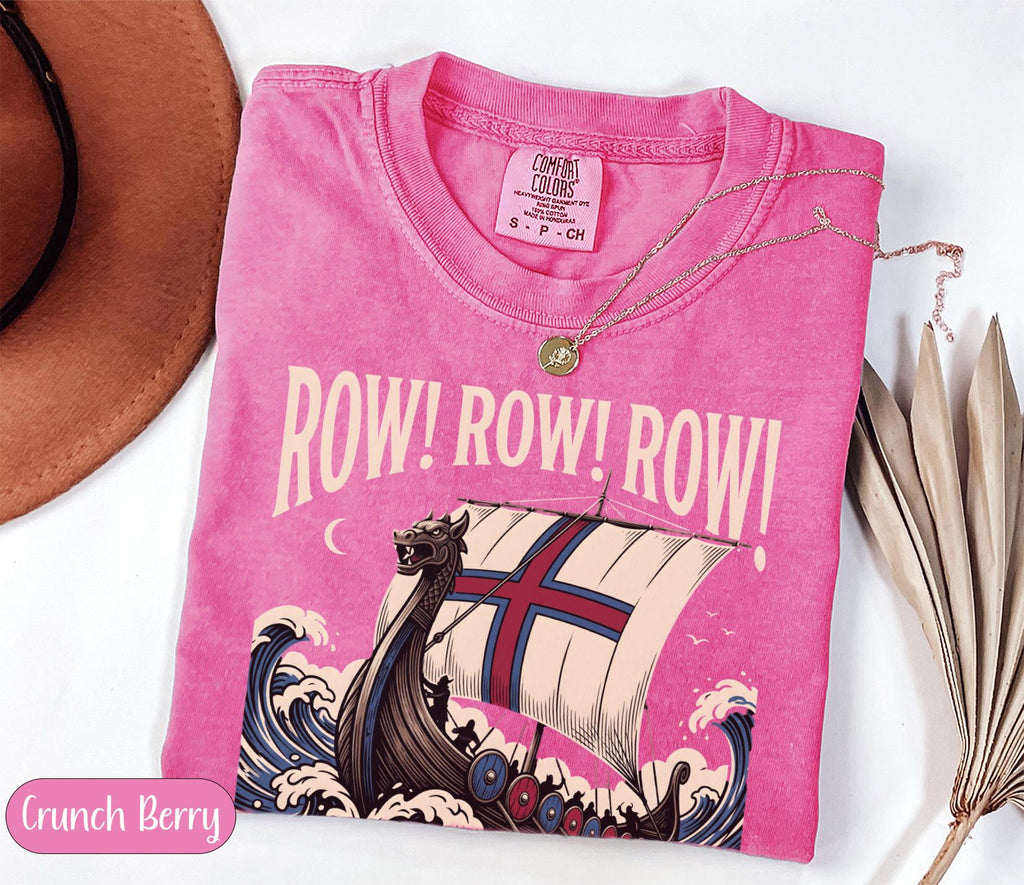 Viking Longship HFN T-Shirt with Dragon Head and Waves - Row Norway Graphic Tee for Norse History & Lore Lovers