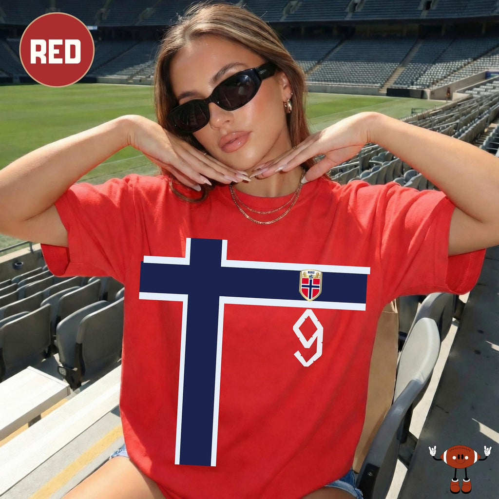 Number 9 Norway Jersey HFN Shirt: Haaland Shirt Norwegian Football Supporter Tee Soccer Fan Gift Alt for Norge World Football Cup