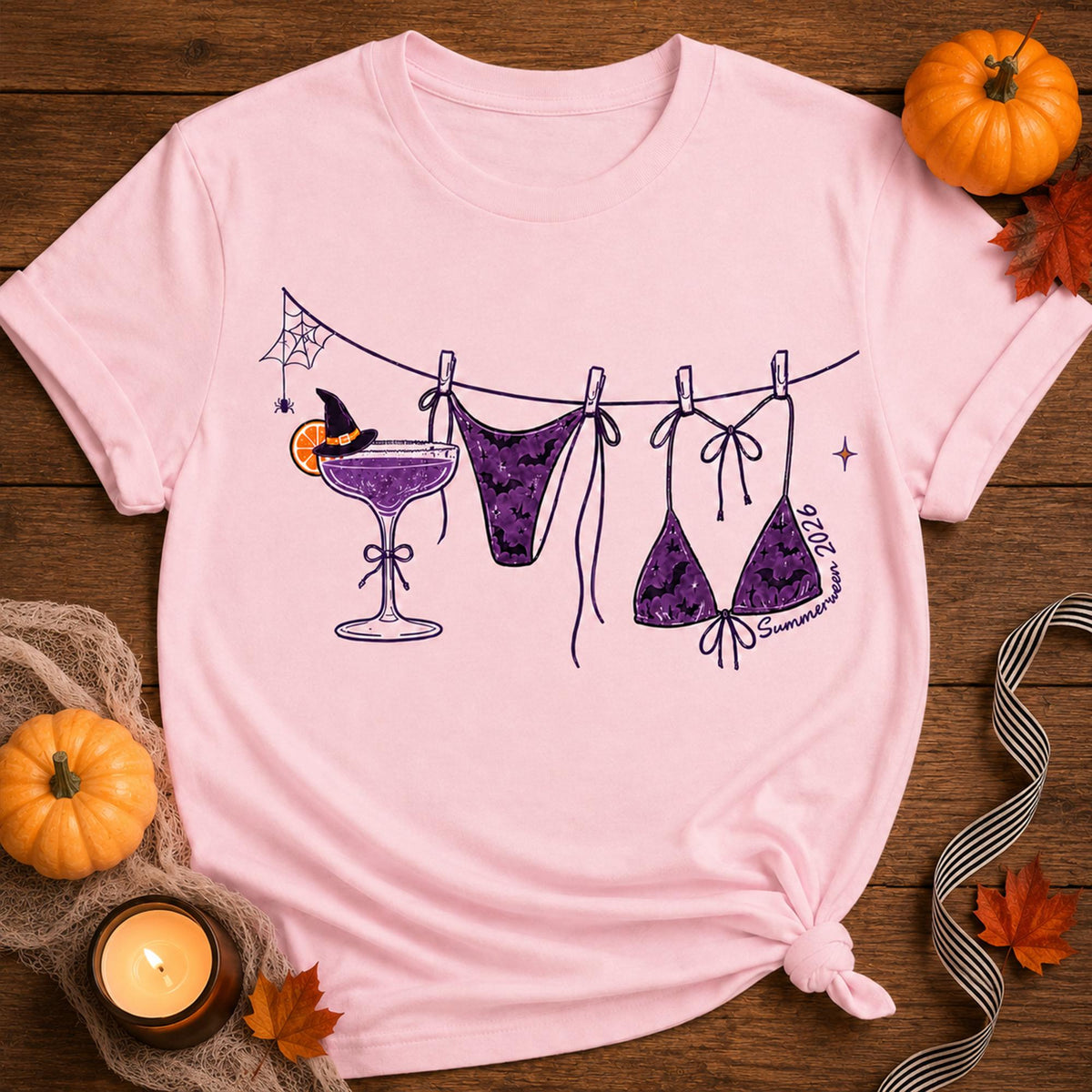 Retro Preppy Summerween Bikini Shirt  Summer Halloween T-Shirt  Halloween Funny Halloween Bikini Tee  Halloween Shirt NNA