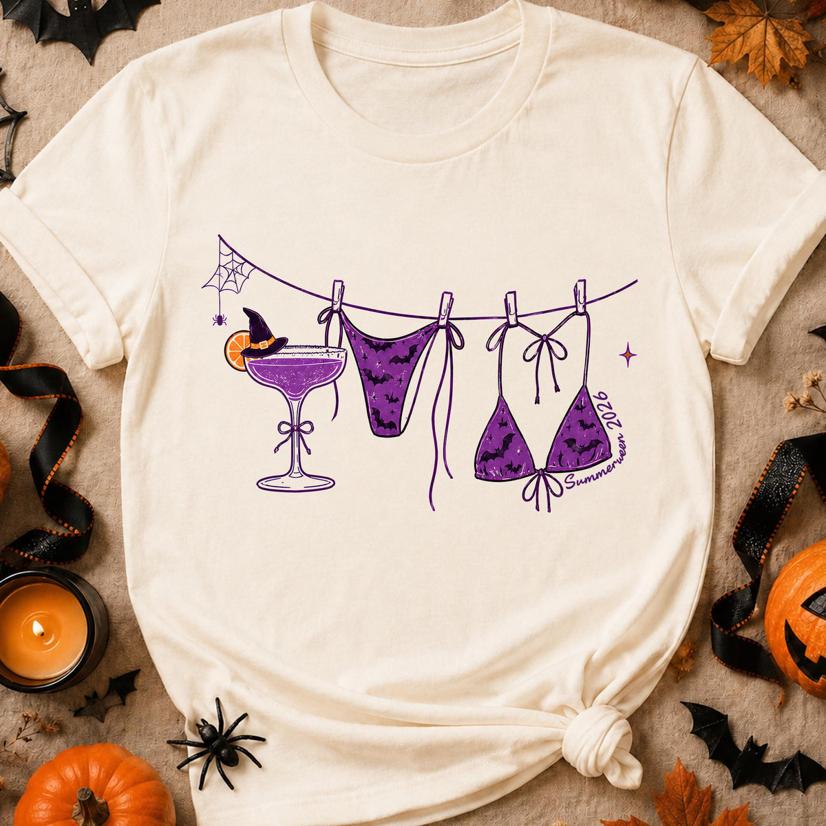 Retro Preppy Summerween Bikini Shirt  Summer Halloween T-Shirt  Halloween Funny Halloween Bikini Tee  Halloween Shirt NNA