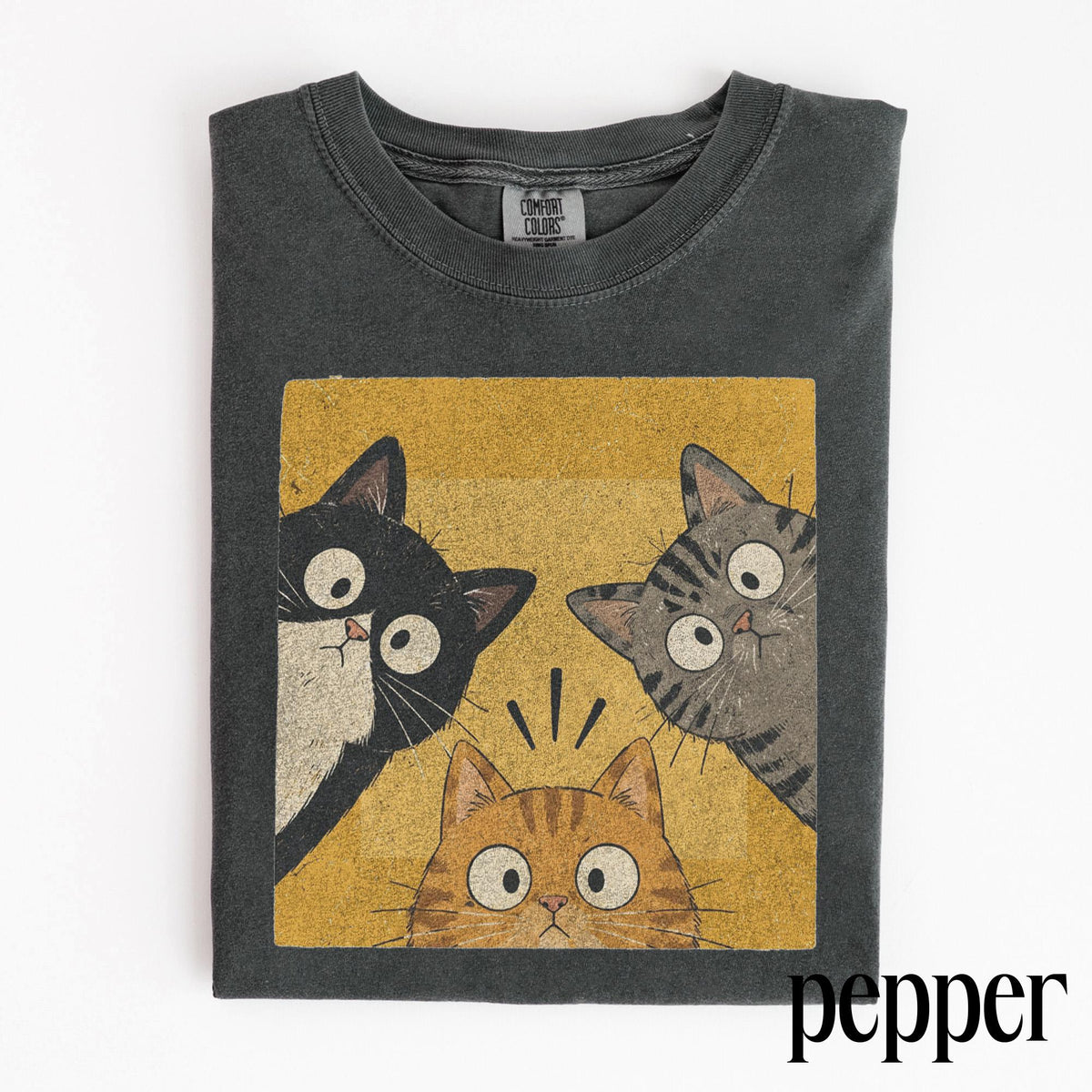 Vintage Funny Curious Cats Graphic Tee  Cute Cat Lover Shirt  Whimsical Retro Aesthetic Top  Comfort ColorsÂ® Feline Gift Tee NNA