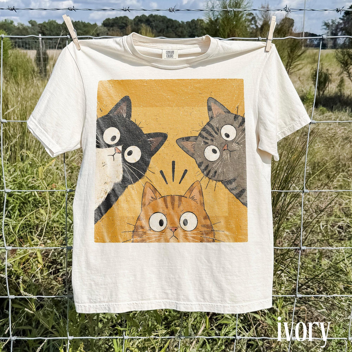 Vintage Funny Curious Cats Graphic Tee  Cute Cat Lover Shirt  Whimsical Retro Aesthetic Top  Comfort ColorsÂ® Feline Gift Tee NNA