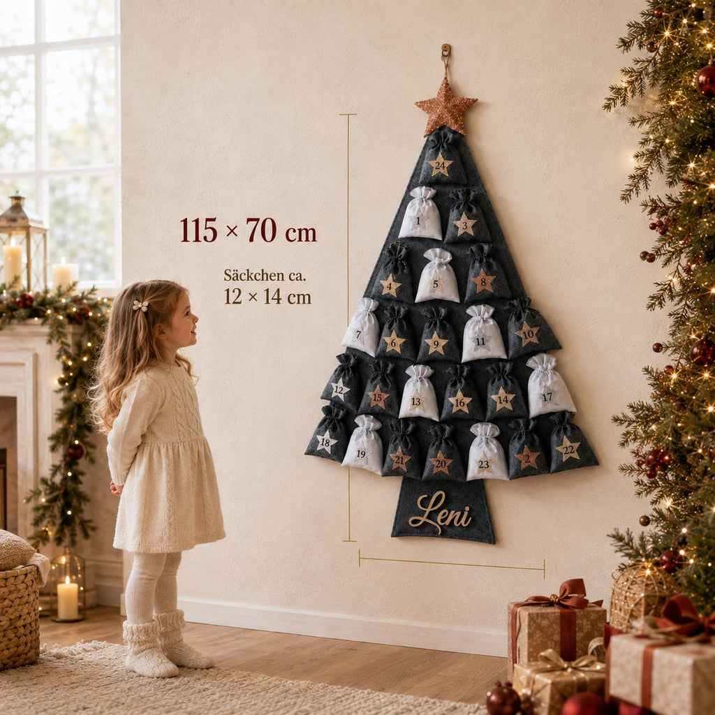 Personalized Felt Advent Calendar HG With Name – Christmas Tree, 24 Fillable Bags, 45 in Tall