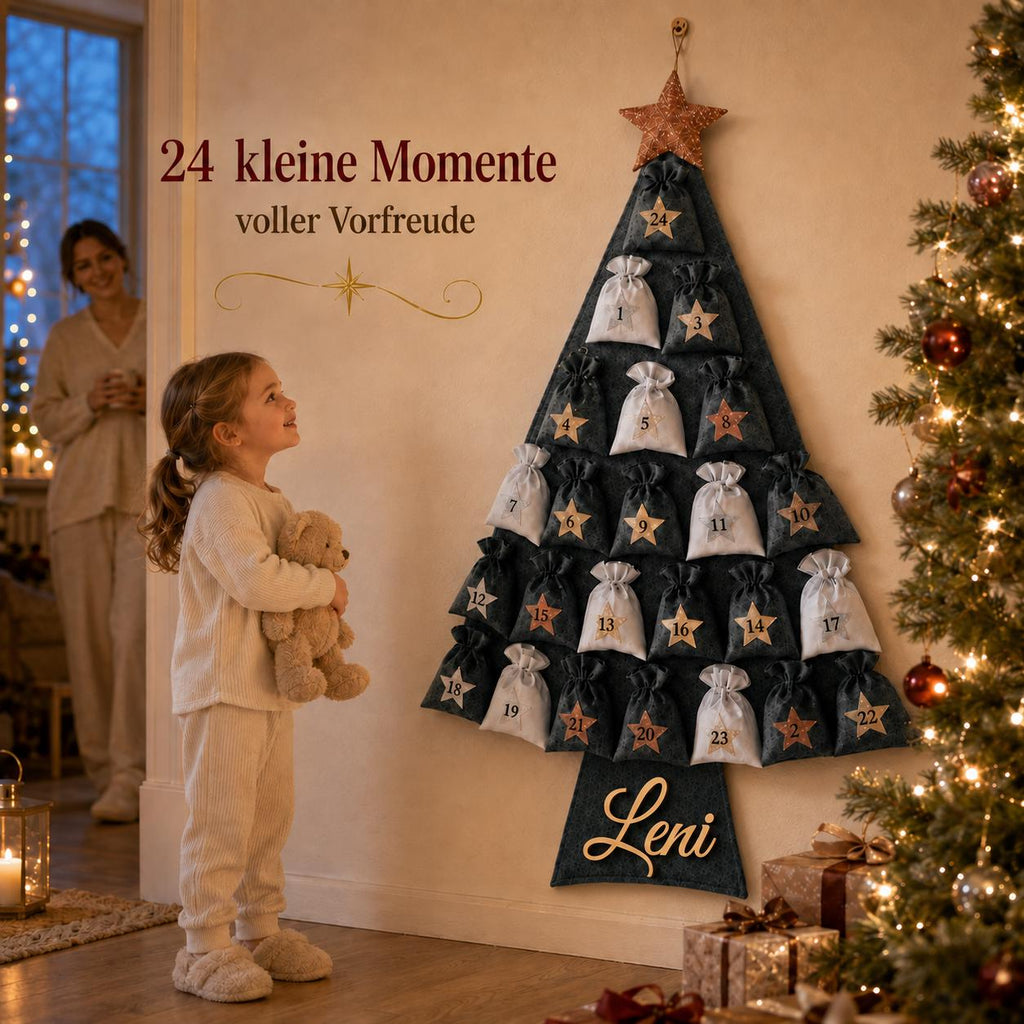 Personalized Felt Advent Calendar HG With Name – Christmas Tree, 24 Fillable Bags, 45 in Tall