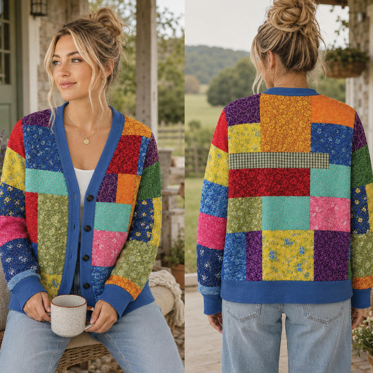 Dolly Cardigan of Many Colors, Block Color Cardigan Patchwork Style HG