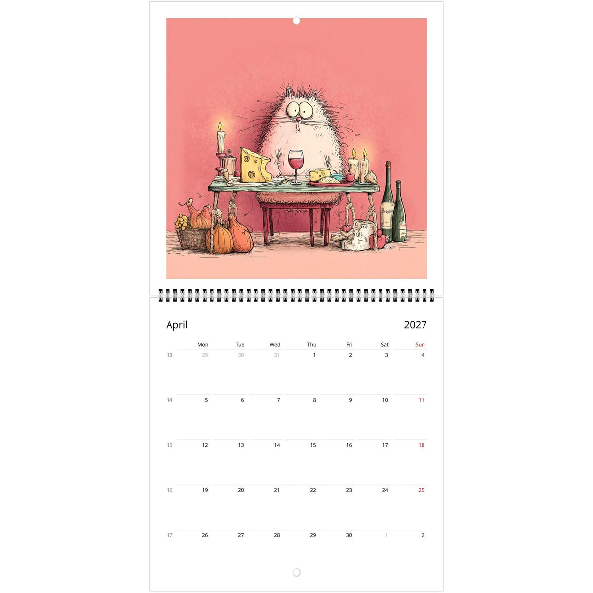 Funny Cats and Wine 2027 Wall Calendar - Cute Cat Lover Gift - Humorous Kitty Decor - 2027 Calendar - Unique Gift for Her