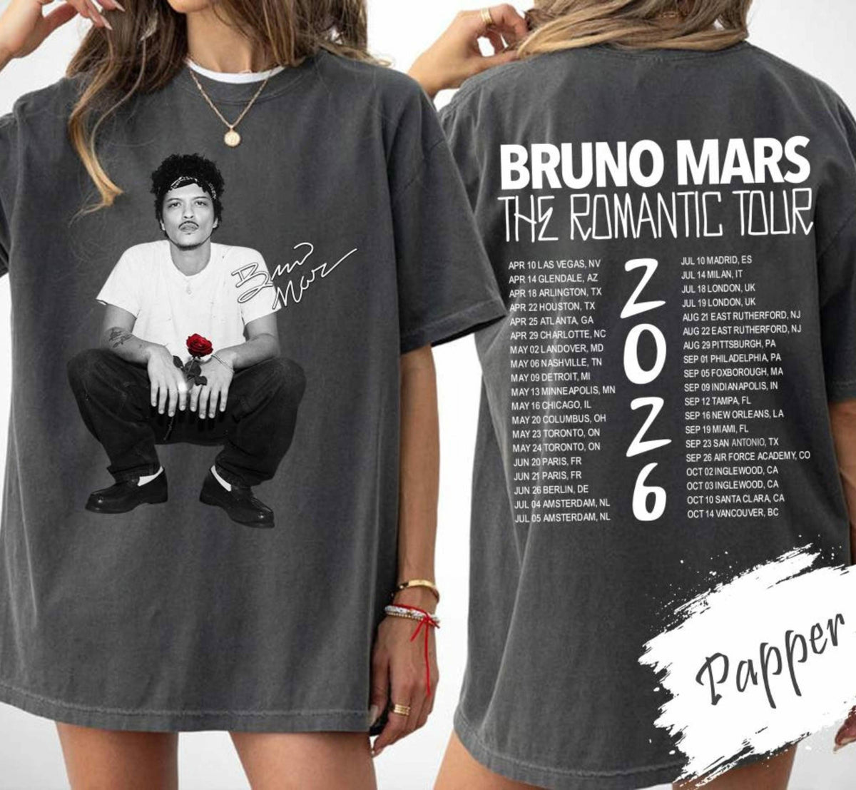 Bruno Mars Tour 2026 Shirt, HG Romantic Tour Concert Tee, Vintage Pop Music Shirt, Bruno Mars Fan Gift