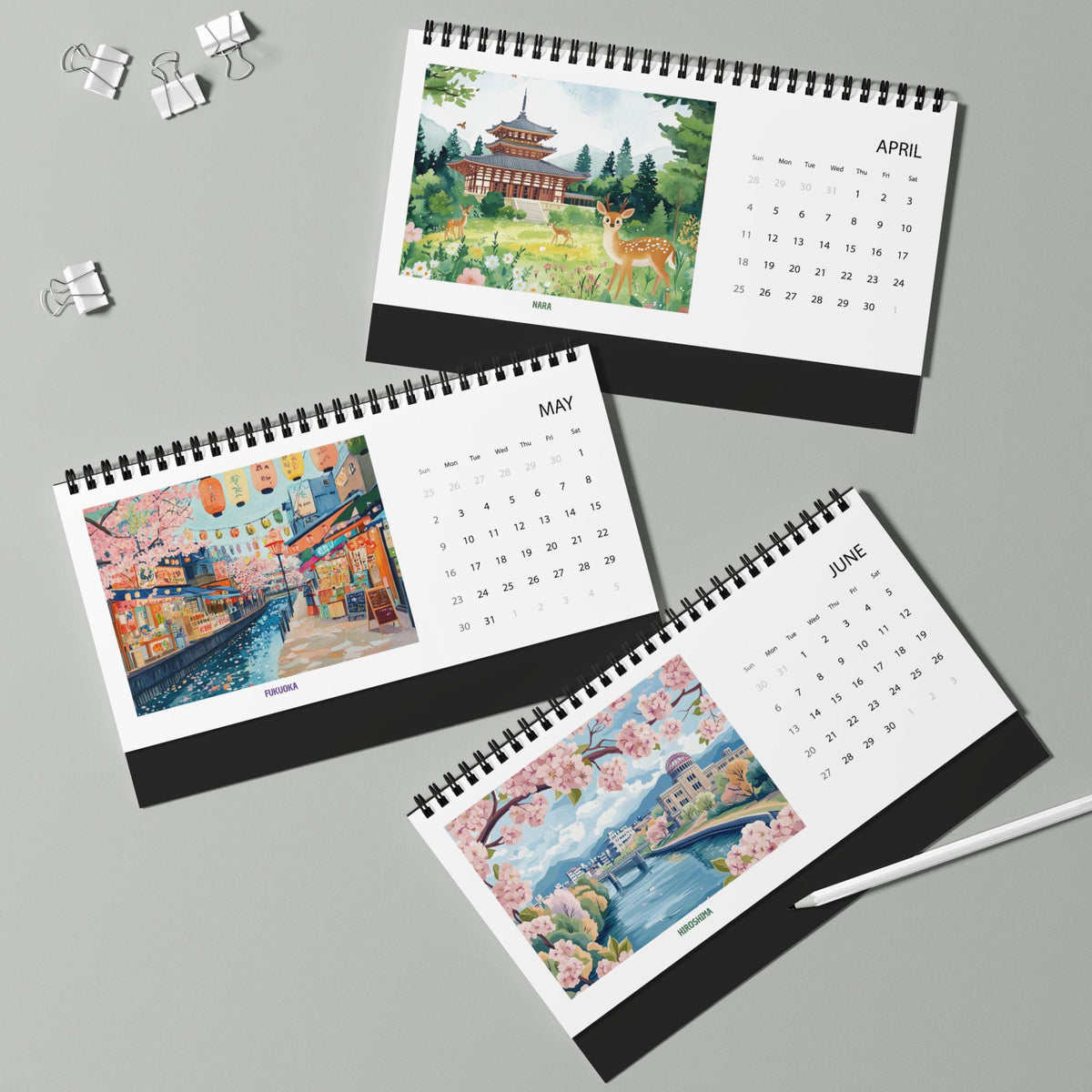 Japan 2027 Desk Calendar - Monthly Travel Desk Decor, Illustrated 12 Month Planner, Gift for Travelers, Japan Lover, Wanderlust, Holiday