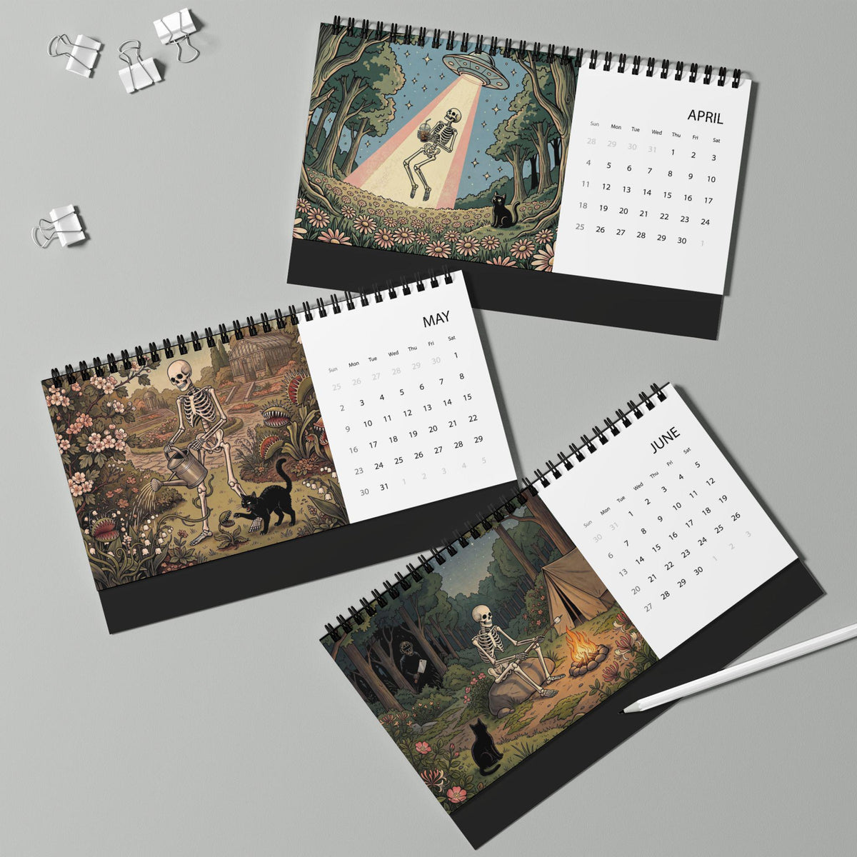 The Horrors Persist Desktop 2027 Calendar | Funny Horror Skeleton Calendar for 2027 | Dark Humor Desk Calendar
