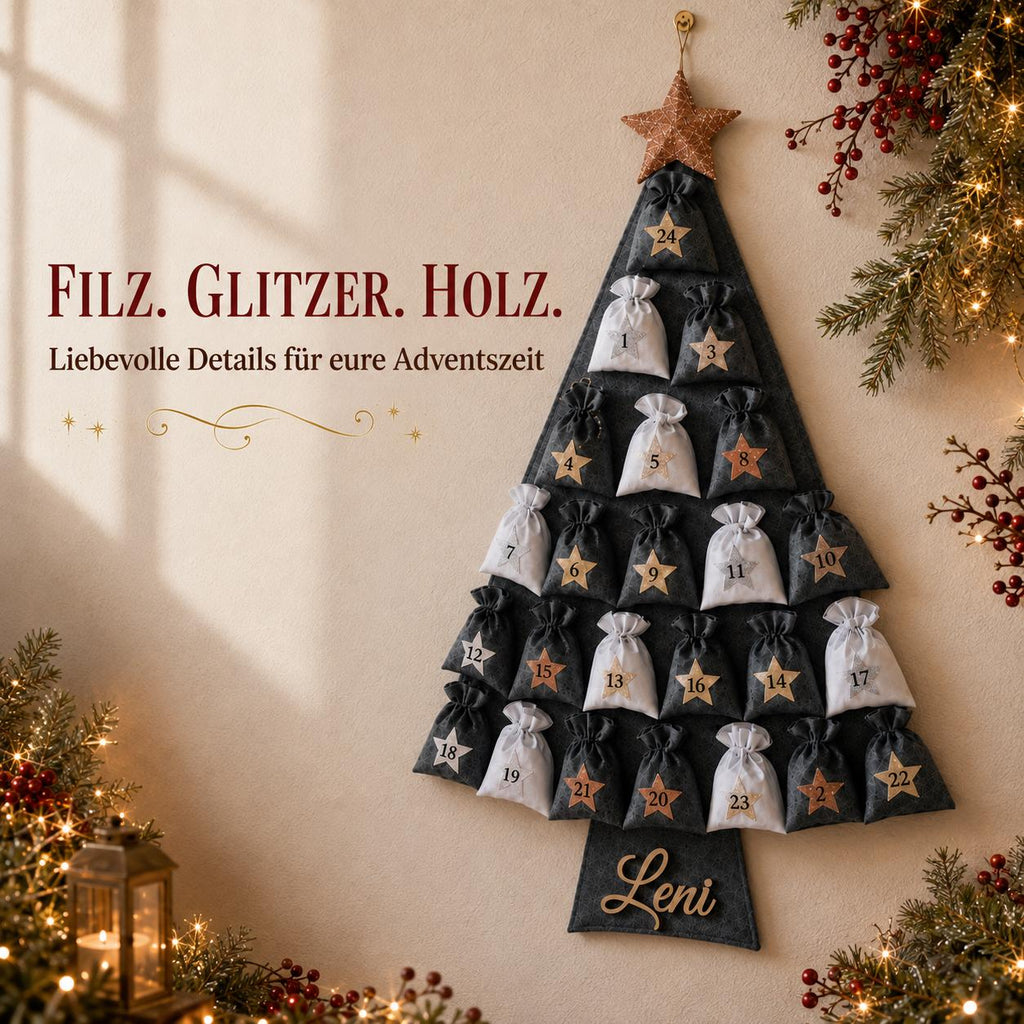 Personalized Felt Advent Calendar HG With Name – Christmas Tree, 24 Fillable Bags, 45 in Tall