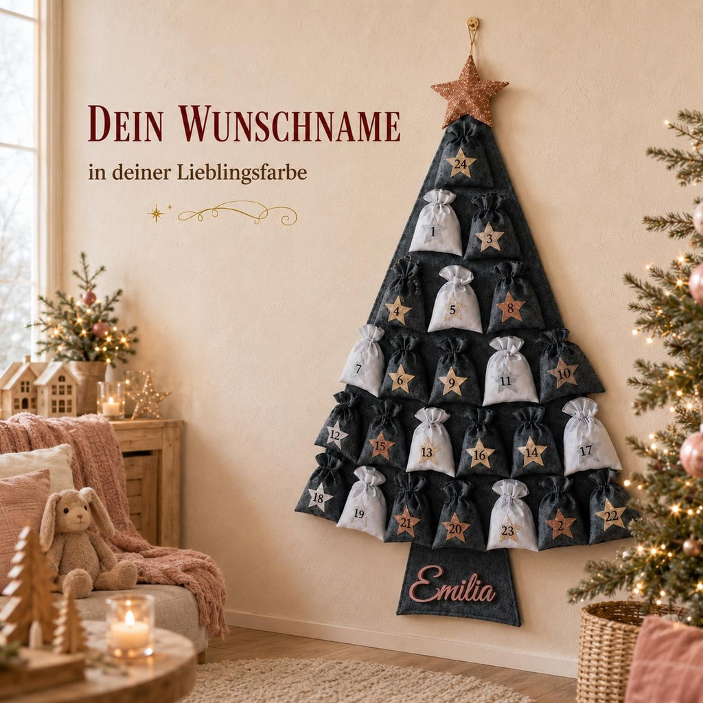 Personalized Felt Advent Calendar HG With Name – Christmas Tree, 24 Fillable Bags, 45 in Tall