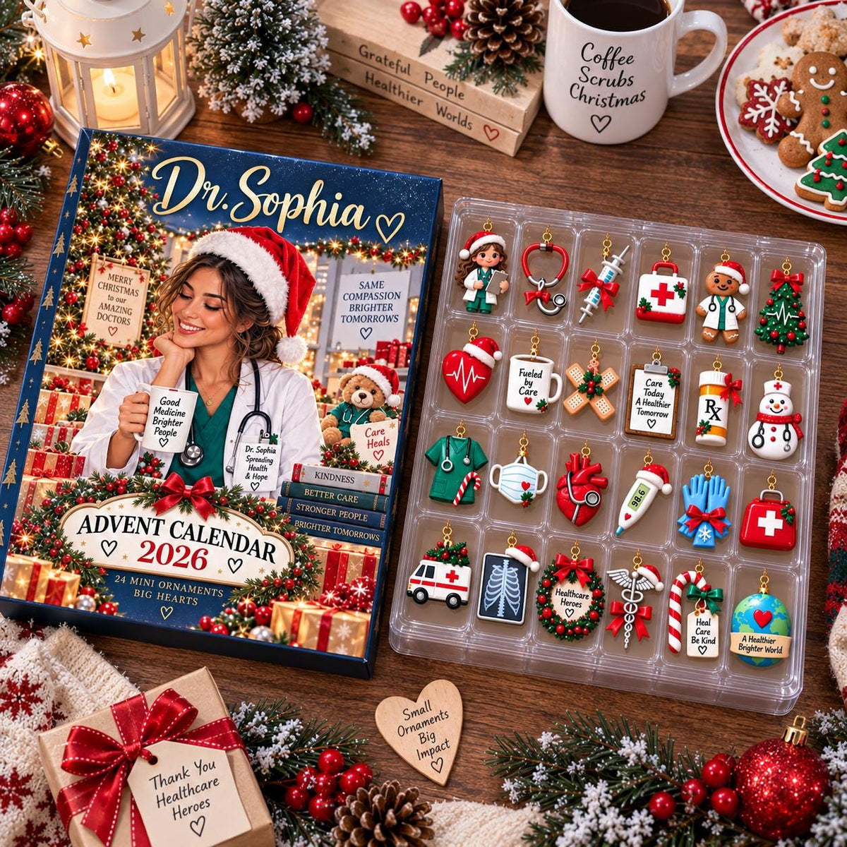 Personalized Doctor Advent Calendar HG, Healthcare Countdown, 24 Mini Ornaments, Custom Name Medical Gift, Christmas GIFT 2026, Doctor Decor