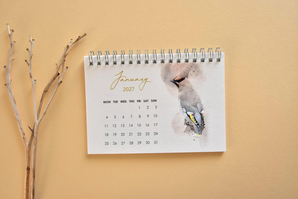 2027 Bird Desk Calendar, Watercolor Birds, Small Standing Flip Calendar, Bird Lover Gift