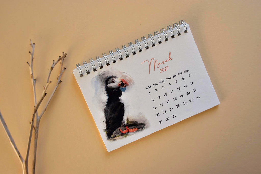 2027 Bird Desk Calendar, Watercolor Birds, Small Standing Flip Calendar, Bird Lover Gift