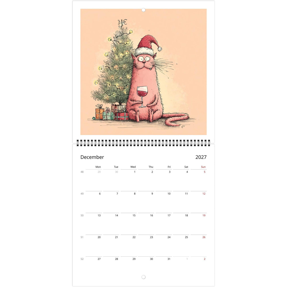 Funny Cats and Wine 2027 Wall Calendar - Cute Cat Lover Gift - Humorous Kitty Decor - 2027 Calendar - Unique Gift for Her