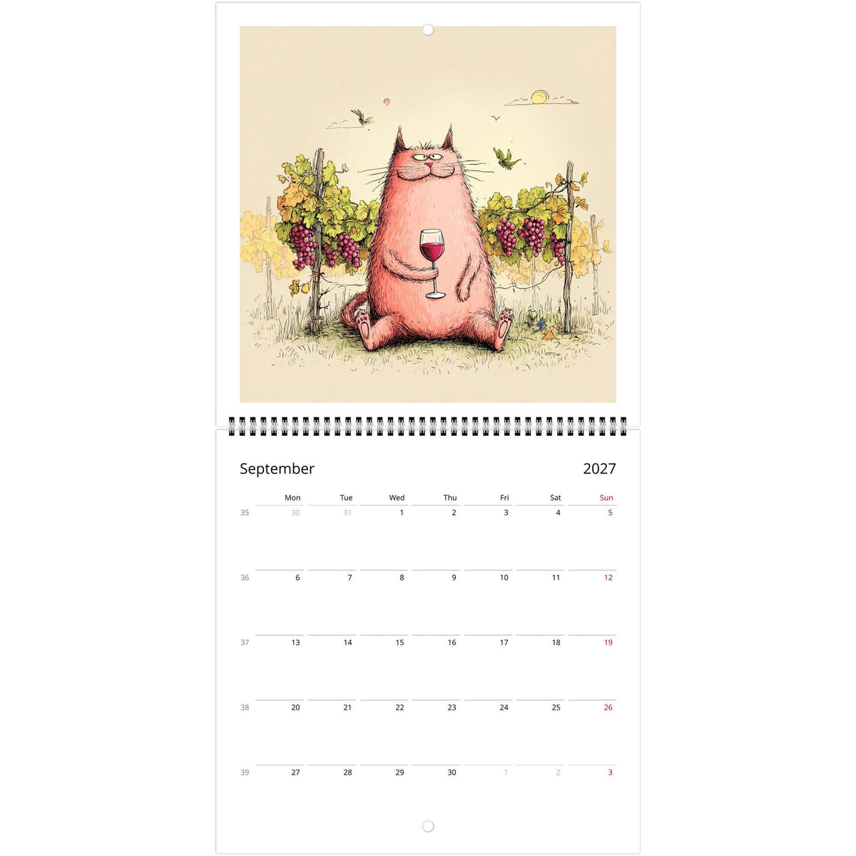 Funny Cats and Wine 2027 Wall Calendar - Cute Cat Lover Gift - Humorous Kitty Decor - 2027 Calendar - Unique Gift for Her