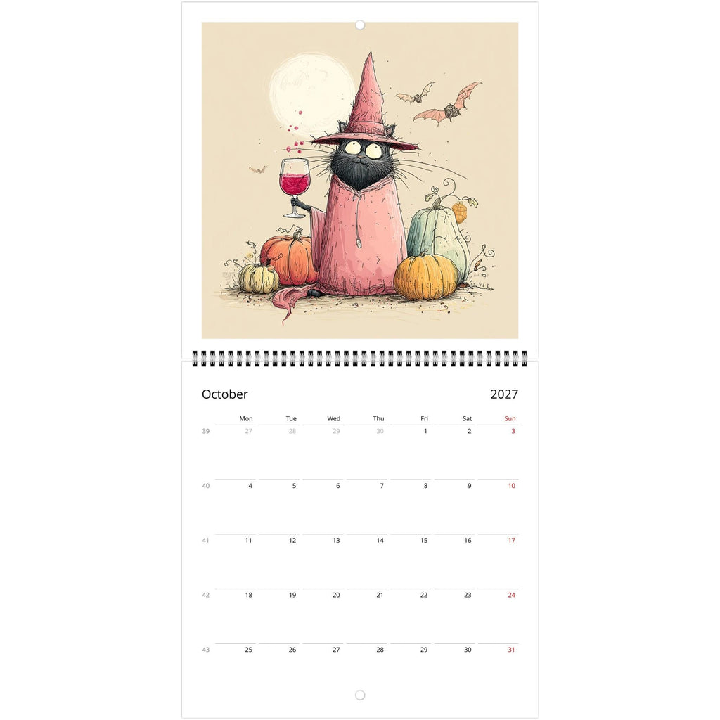 Funny Cats and Wine 2027 Wall Calendar - Cute Cat Lover Gift - Humorous Kitty Decor - 2027 Calendar - Unique Gift for Her