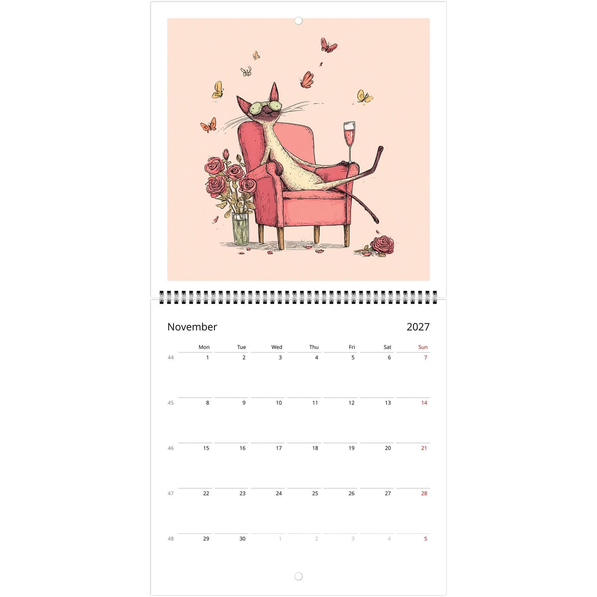 Funny Cats and Wine 2027 Wall Calendar - Cute Cat Lover Gift - Humorous Kitty Decor - 2027 Calendar - Unique Gift for Her