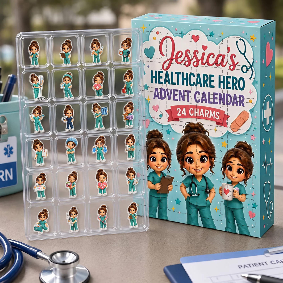 Personalized Healthcare Hero Advent Calendar HG: Custom Photo Nurse Blind Box 24 Charms