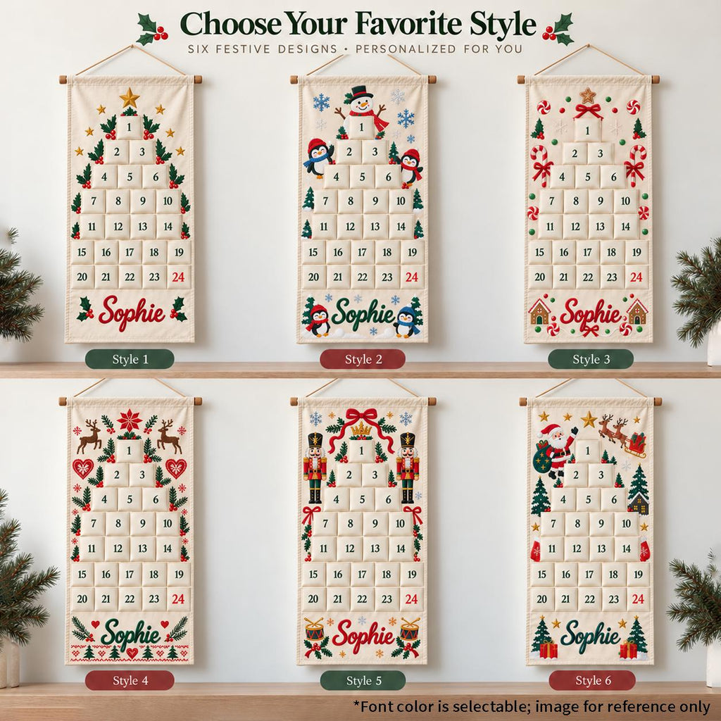 Personalized Advent Calendar HG for Kids, 24 Pocket Christmas Countdown Calendar, Fillable Fabric Wall Hanging, Custom Name Christmas Decor